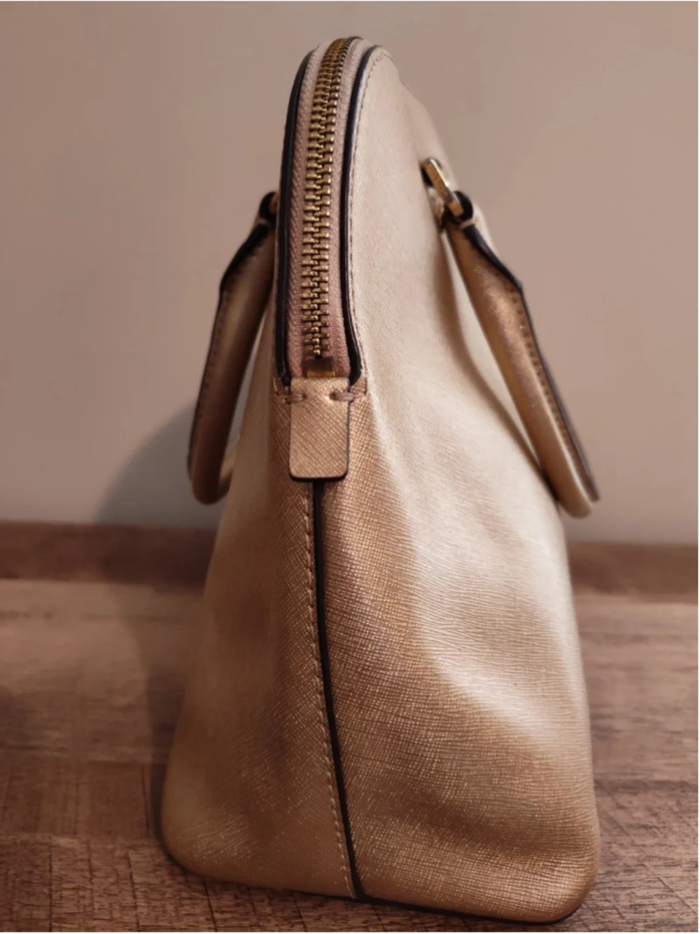 Michael Kors Gold Leather Satchel Handbag